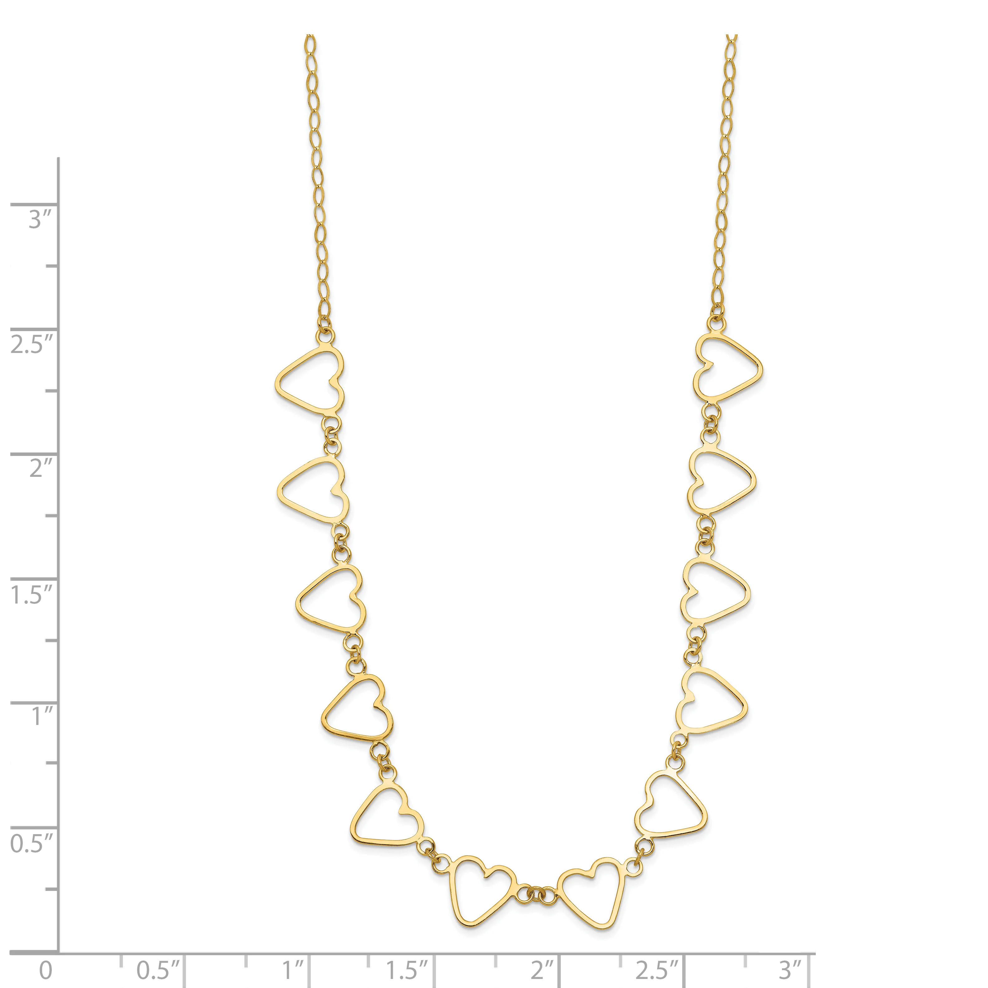 Collar de Oro Amarillo de 14K con Corazones Planos Abiertos y Cadena Oval Cable de 16 pulgadas + Extensión de 2 pulgadas - Image 5