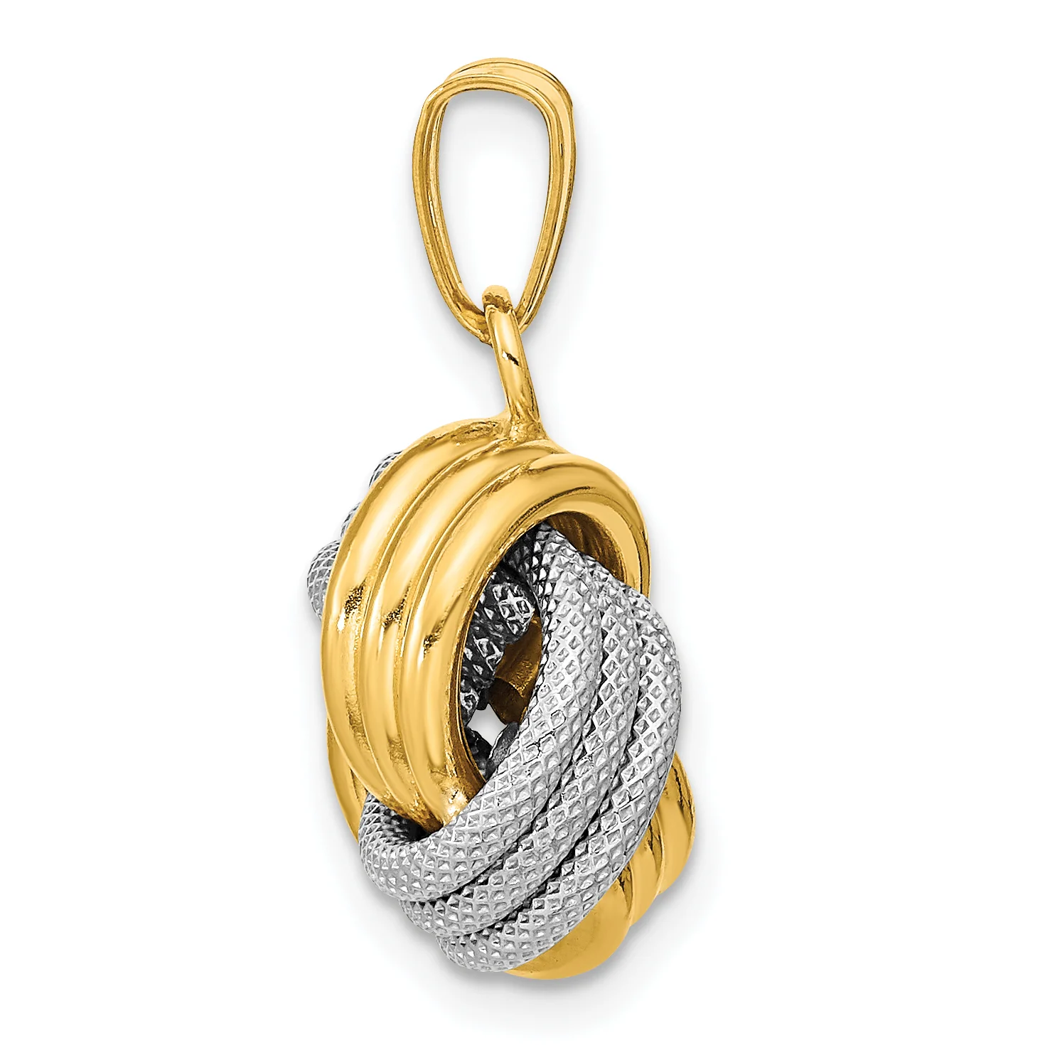 Colgante Nudo de Amor Texturizado y Pulido en Oro Bicolor de 14K - Image 2