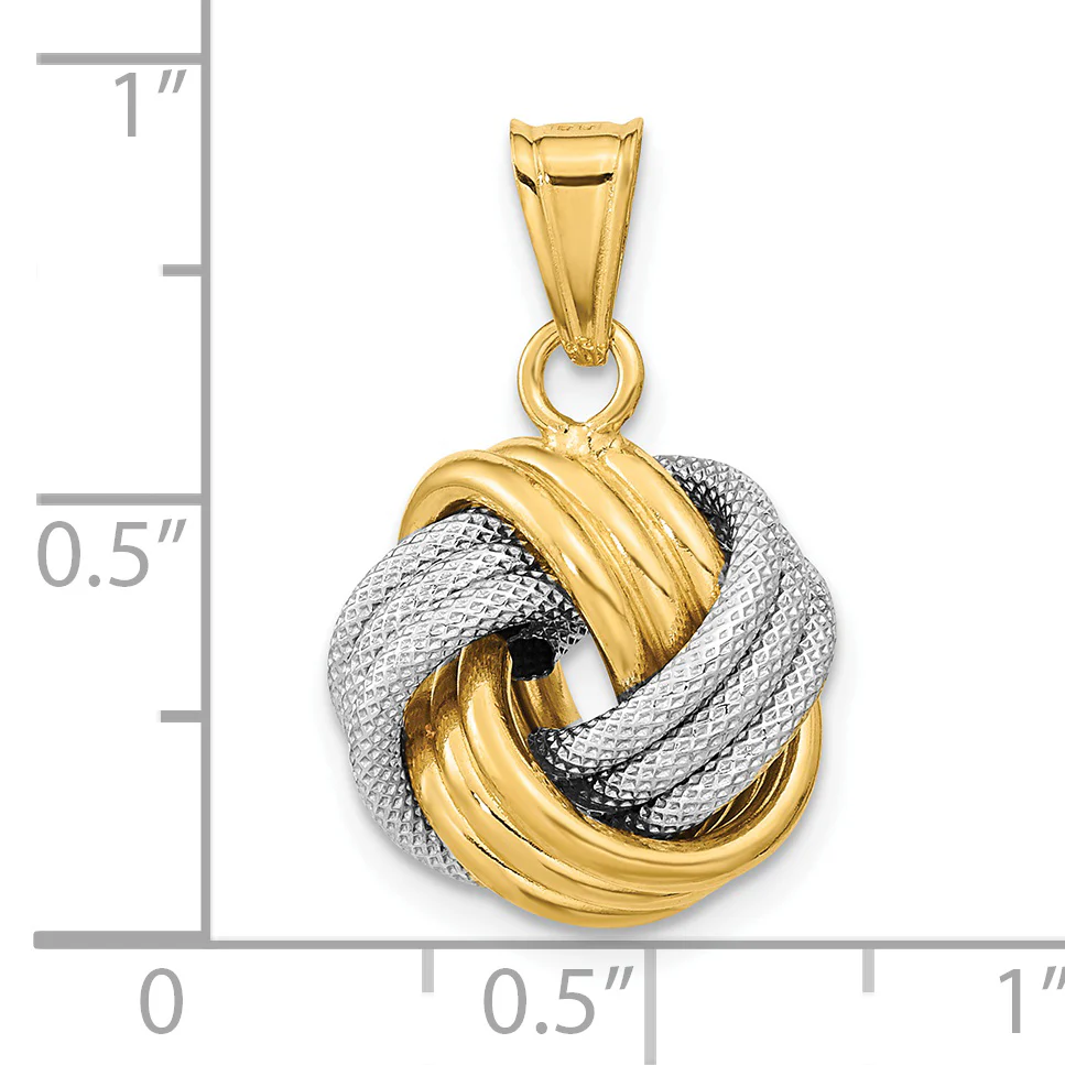 Colgante Nudo de Amor Texturizado y Pulido en Oro Bicolor de 14K - Image 3