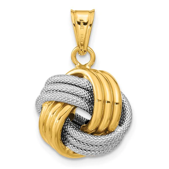 Colgante Nudo de Amor Texturizado y Pulido en Oro Bicolor de 14K - Image 4