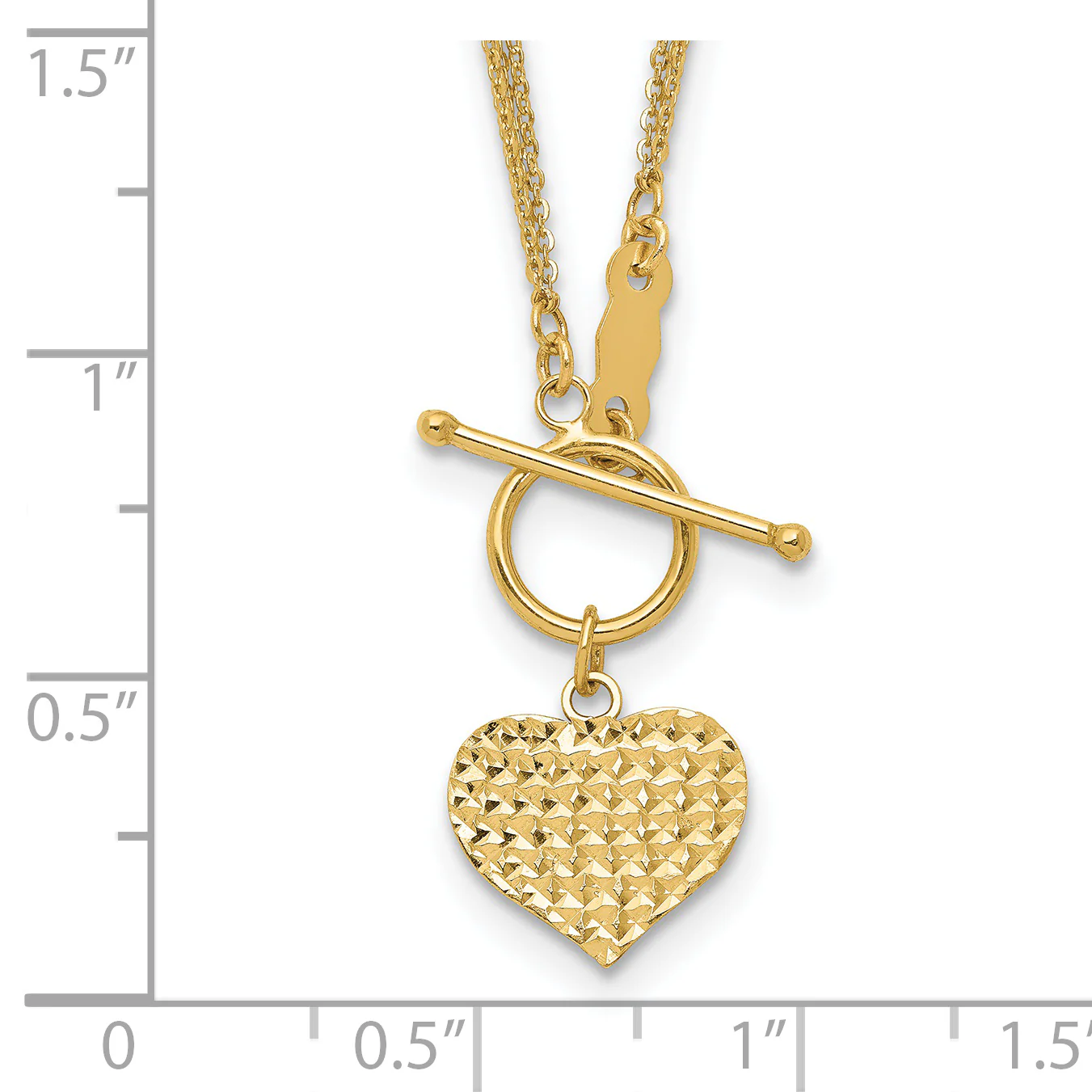 Collar de Oro Amarillo de 14K con Corazón y Cierre Toggle, de 3 Hilos con Corte Diamante - Image 3