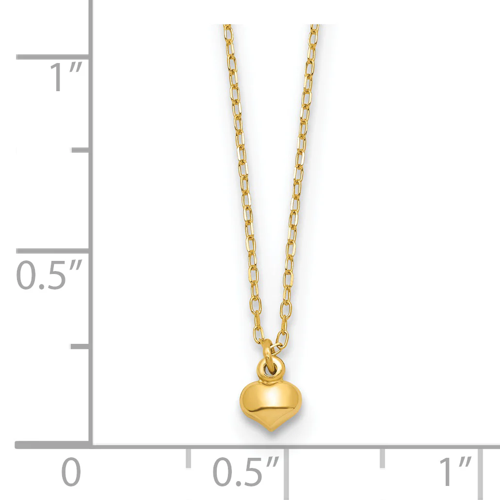 Collar con Corazón Hinchado Pulido en Oro Amarillo de 14K – 16.5 pulgadas - Image 3
