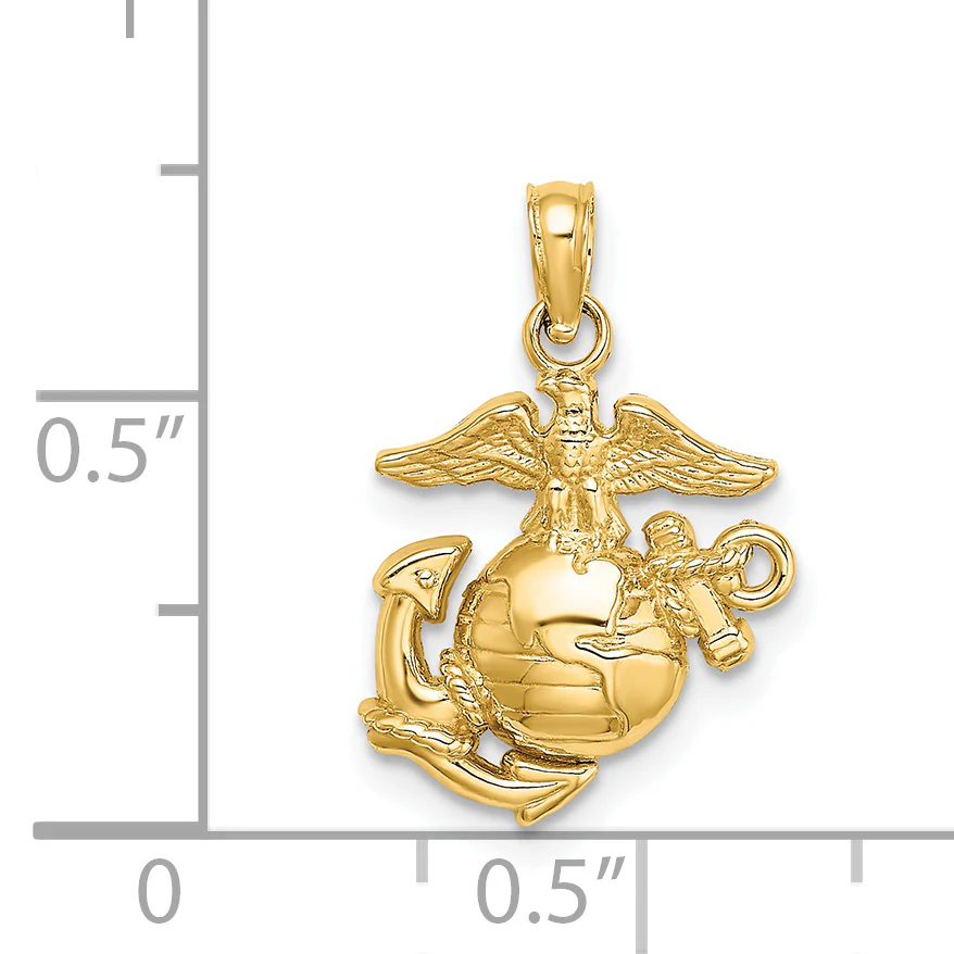 Dije Pequeño del Cuerpo de Marines de Oro Amarillo de 14K Pulido/ Texturizado - Image 4