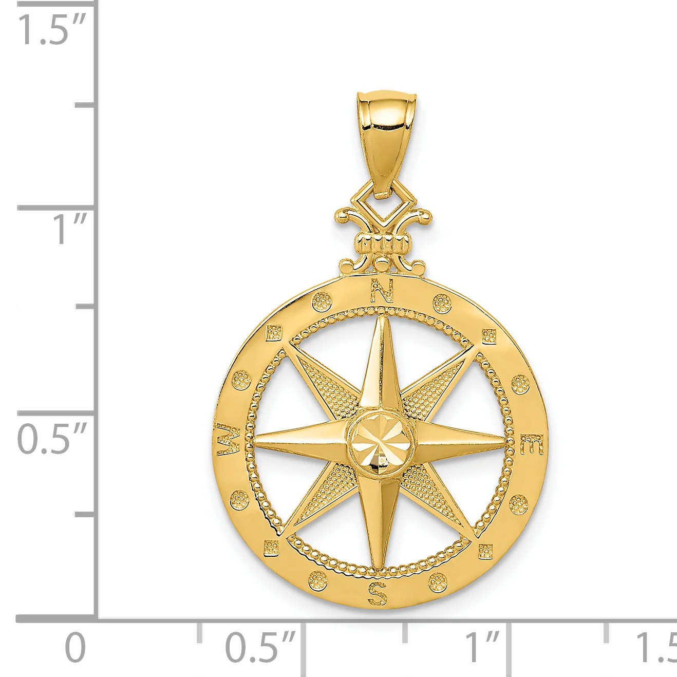 Colgante Brújula Pulido con Corte Diamante en Oro Amarillo de 14K - Image 3