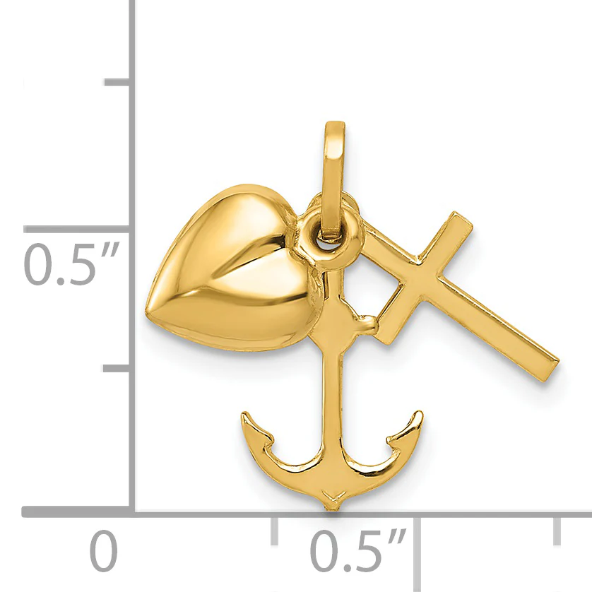 Colgante Corazón Cruz Ancla en Oro de 14k Pulido - Image 3