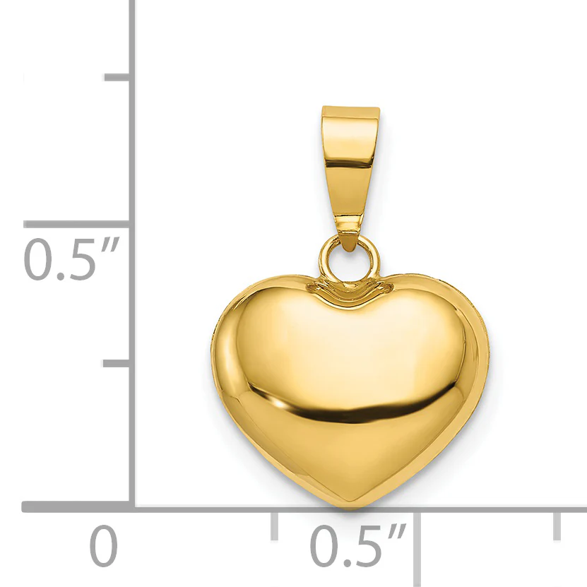 Colgante Corazón 3D Inflado Pulido en Oro de 14K - Image 3