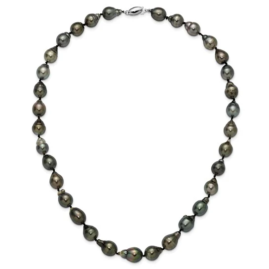 Collar de Oro Blanco de 14k con Perla Negra Barroca de Tahití Cultivada en Agua Salada - Graduado, 18 Pulgadas - Image 4