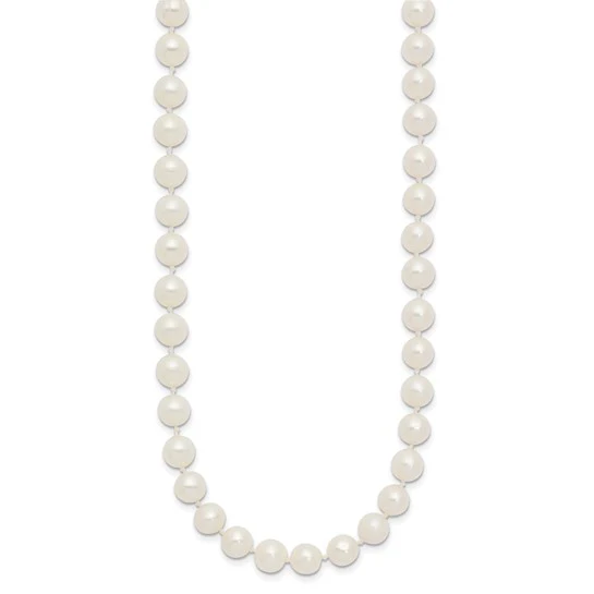 Collar de Oro Amarillo de 14k con Perlas Blancas Casi Redondas de Agua Dulce Cultivadas - 28 Pulgadas
