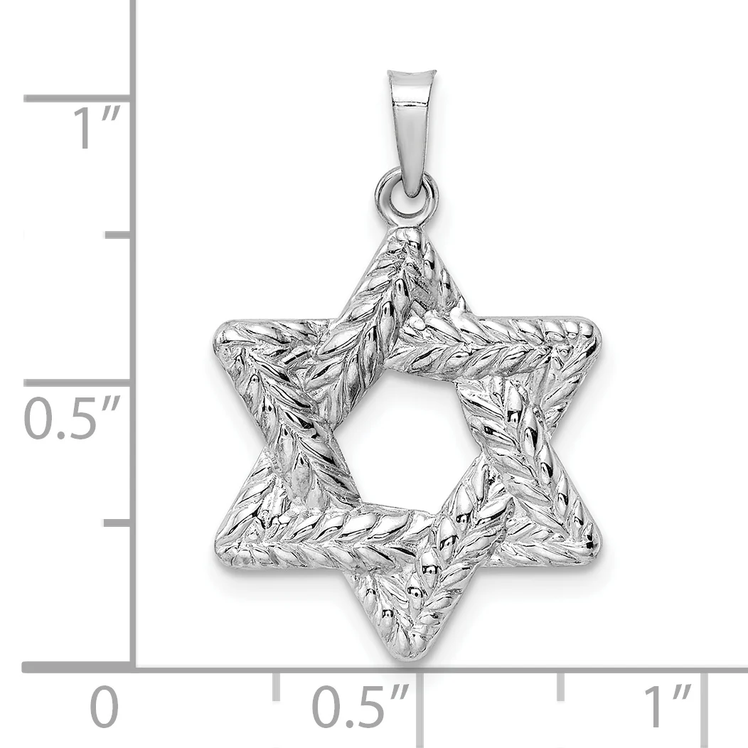 Colgante Sólido de Estrella de David en Oro Blanco de 14k Pulido y Texturizado - Image 3