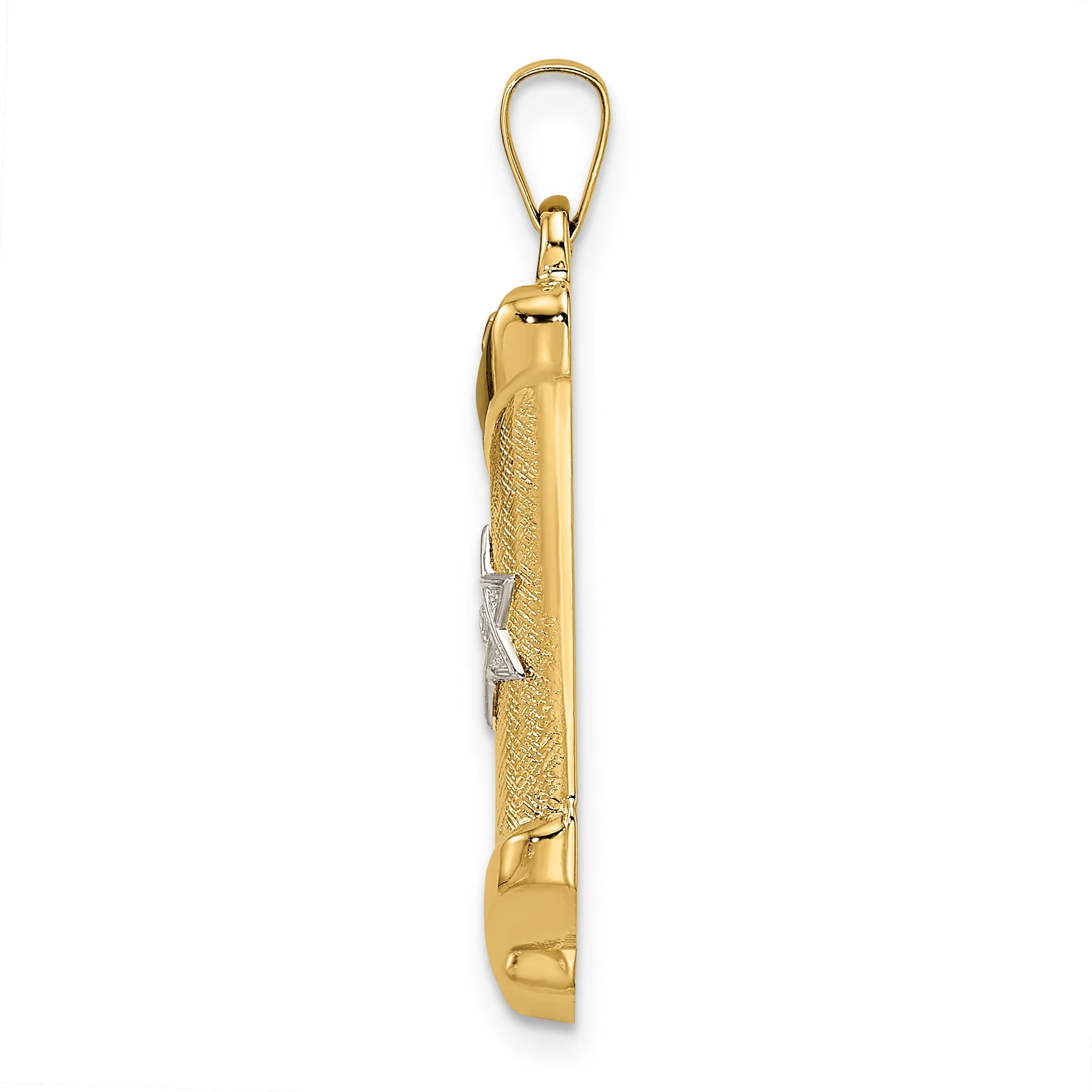 Colgante de Mezuzá Hueco en Oro de 14k Bicolor Pulido y Texturizado - Image 2