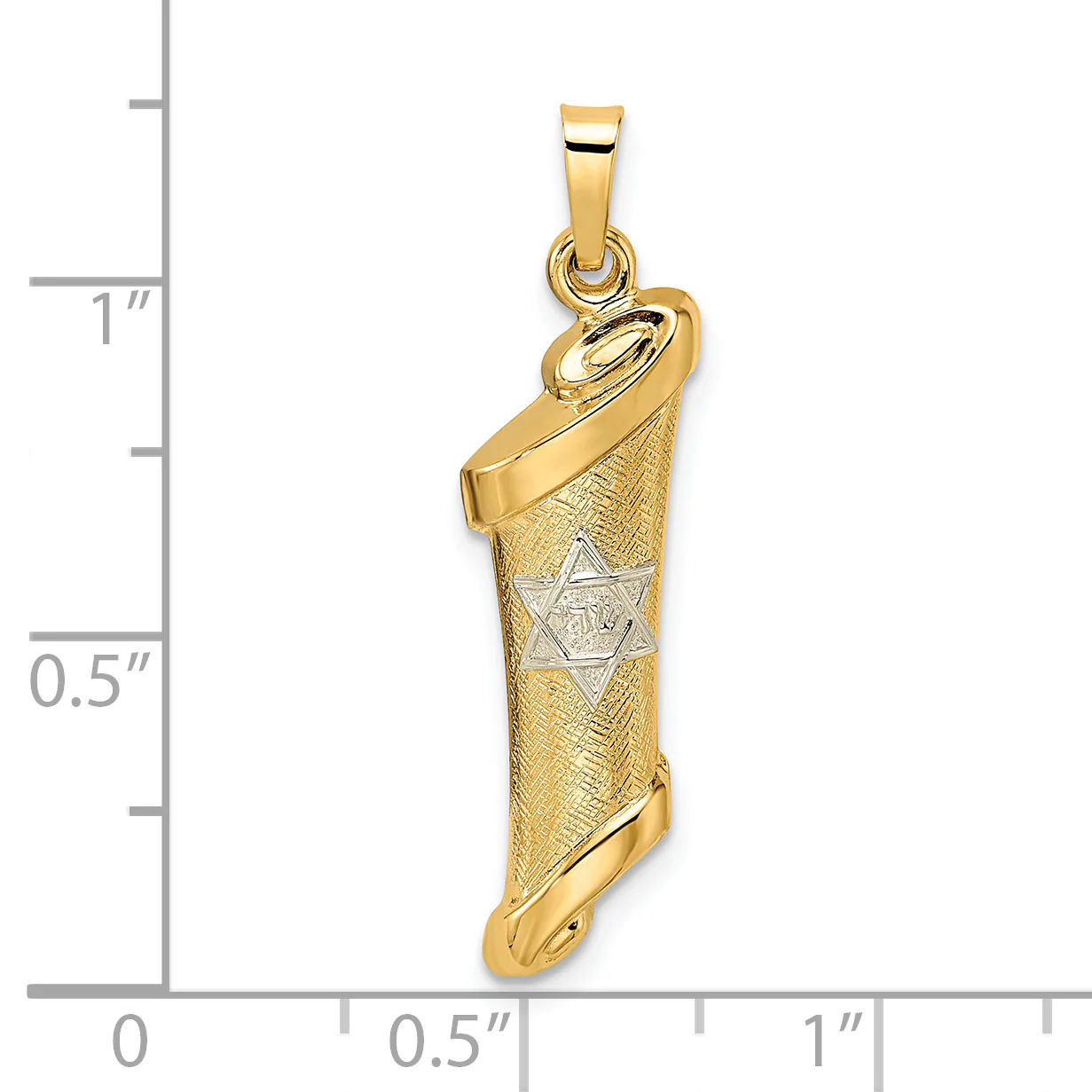 Colgante de Mezuzá Hueco en Oro de 14k Bicolor Pulido y Texturizado - Image 3