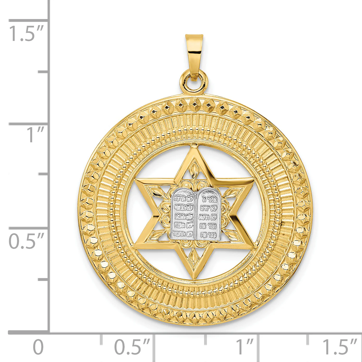 Colgante de Estrella y Torá Dentro de un Marco en Oro de 14k Bicolor Sólido - Image 3