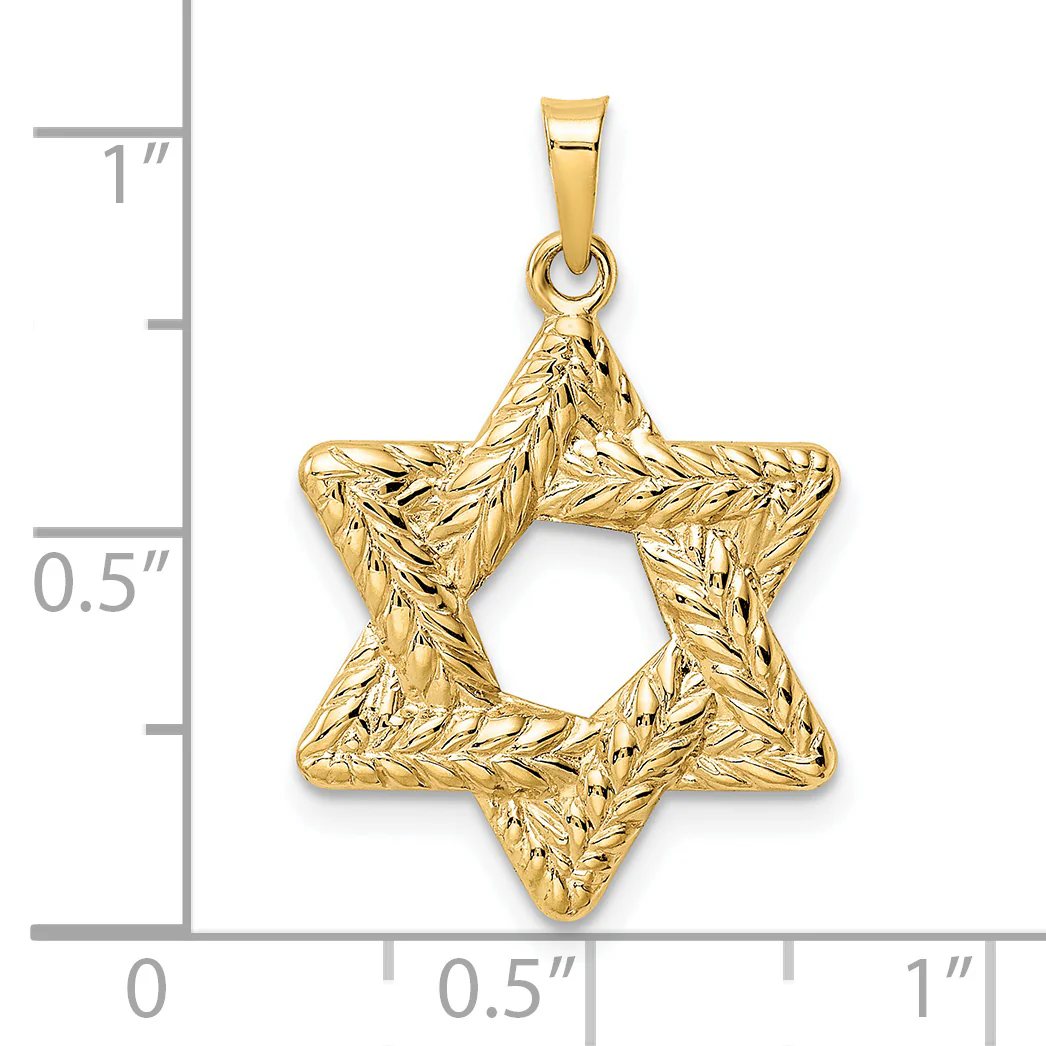 Colgante Sólido de Estrella de David en Oro de 14k Amarillo Pulido y Texturizado - Image 3
