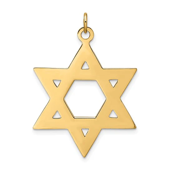 Colgante Sólido de Estrella de David en Oro de 14k Amarillo Pulido y Texturizado - Image 4