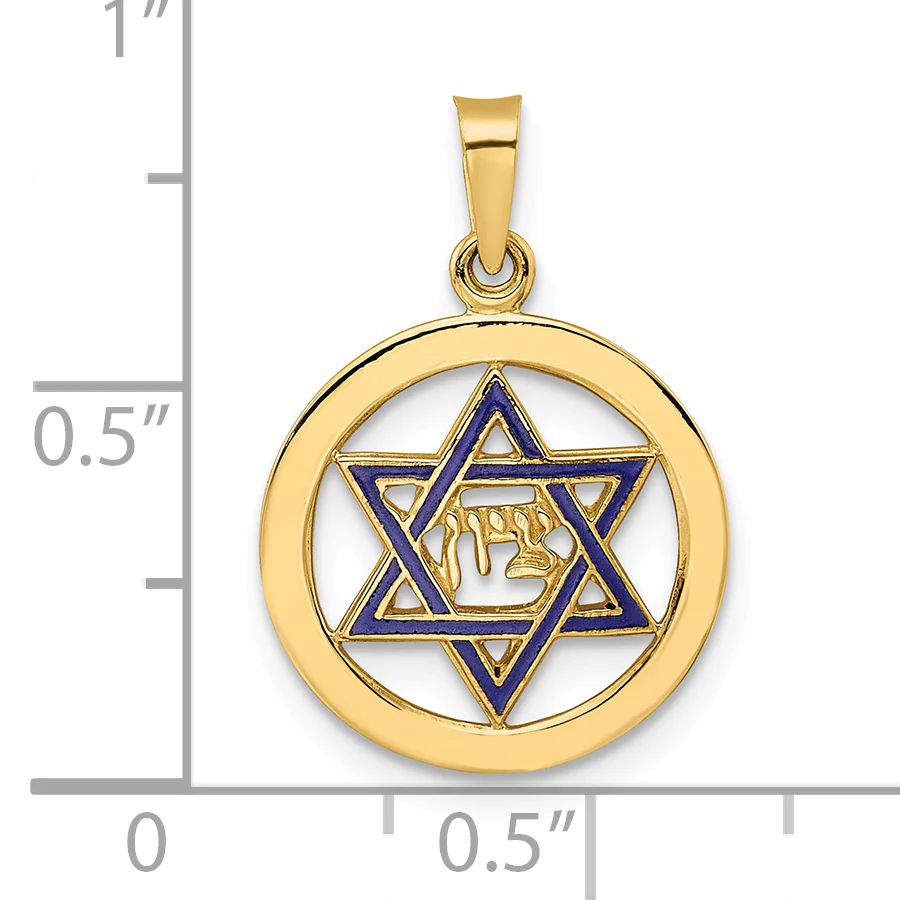Colgante Sólido de Estrella de David en Oro de 14k Amarillo Pulido y Esmalte Azul - Image 3