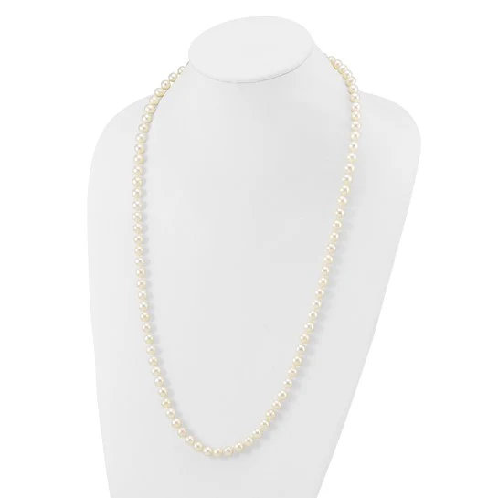 Collar de Oro Amarillo de 14k con Perlas Blancas Casi Redondas de Agua Dulce Cultivadas - 28 Pulgadas - Image 3