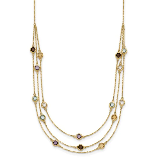 Collar de 17 pulgadas con 3 hebras de Cuarzo Ahumado, Cuarzo Blanco, Amatista, Citrino y Topacio Azul Cielo en Oro de 14k - Image 4
