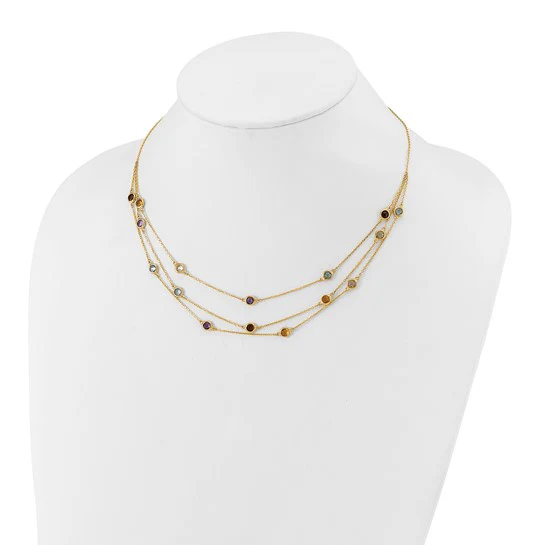 Collar de 17 pulgadas con 3 hebras de Cuarzo Ahumado, Cuarzo Blanco, Amatista, Citrino y Topacio Azul Cielo en Oro de 14k - Image 5