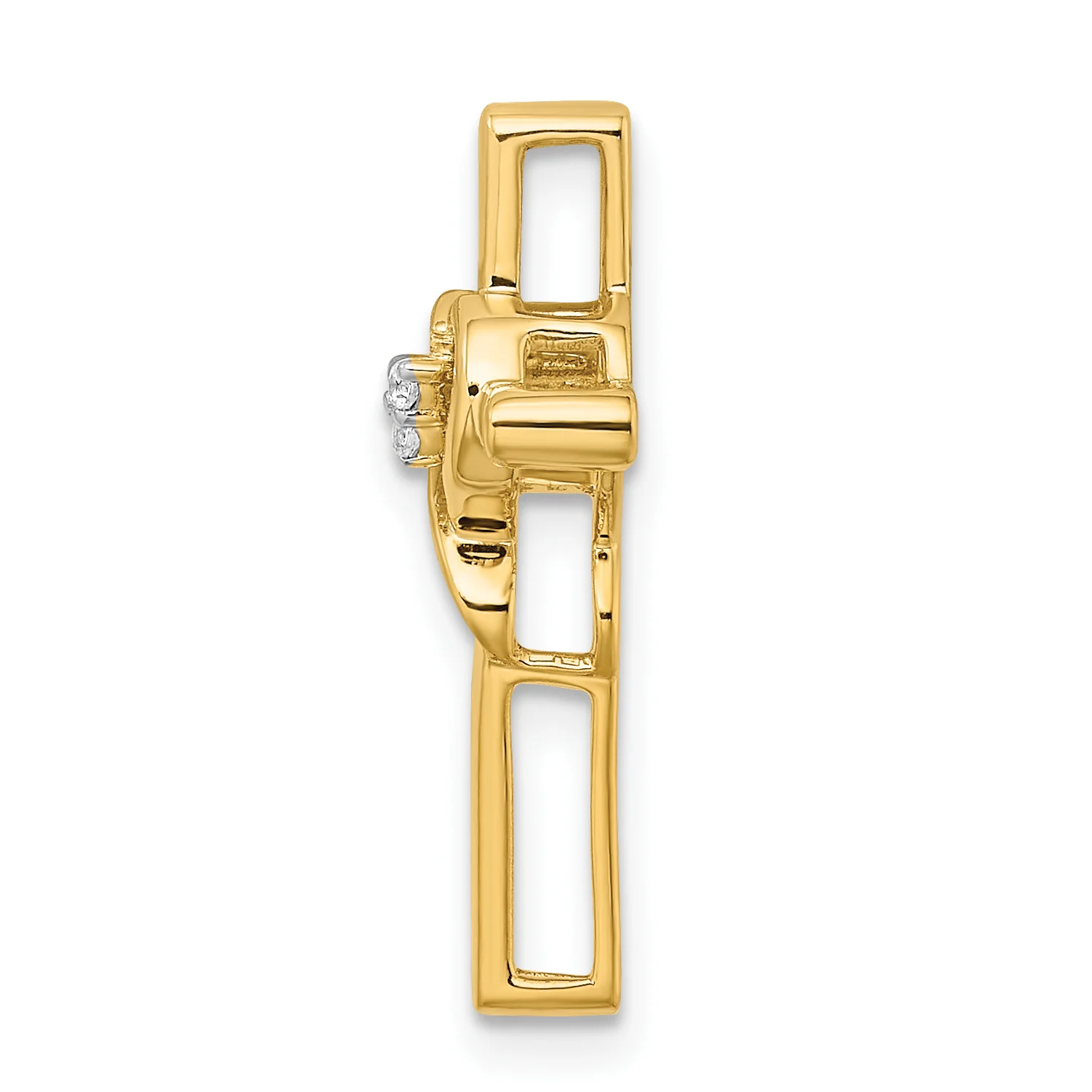 Dije de Oro Amarillo de 14k en Forma de Cruz Pulida con Corazón y Diamantes para Cadena Deslizante - Image 2