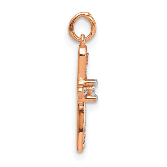 Dije de Cruz en Oro Rosa de 14k con Diamante de 0.03 qt - Image 2