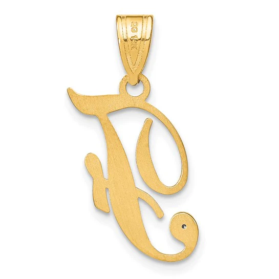 Dije con la Inicial "F" en Letra Cursiva en Oro Amarillo de 14k con Diamante - Image 3