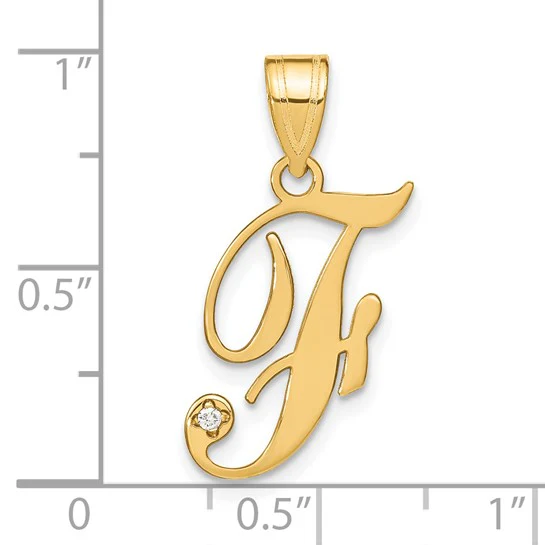 Dije con la Inicial "F" en Letra Cursiva en Oro Amarillo de 14k con Diamante - Image 4