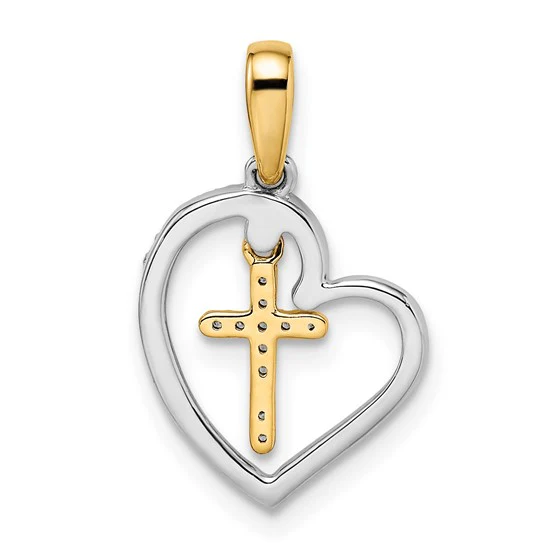 Dije de Corazón con Cruz en Oro de 14k Bicolor con Diamantes - Image 3