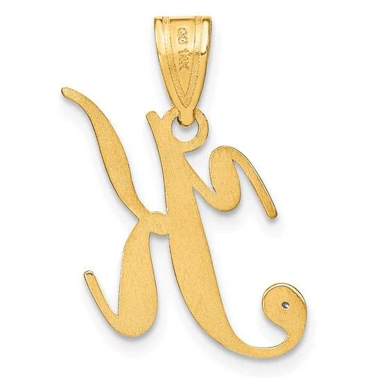 Colgante Letra "K" Estilo Manuscrito en Oro Amarillo de 14K con Diamante - Image 3