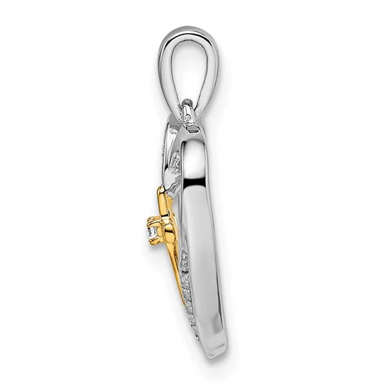 Colgante de Corazón con Cruz en Oro 14k Bicolor con Diamantes - Image 2