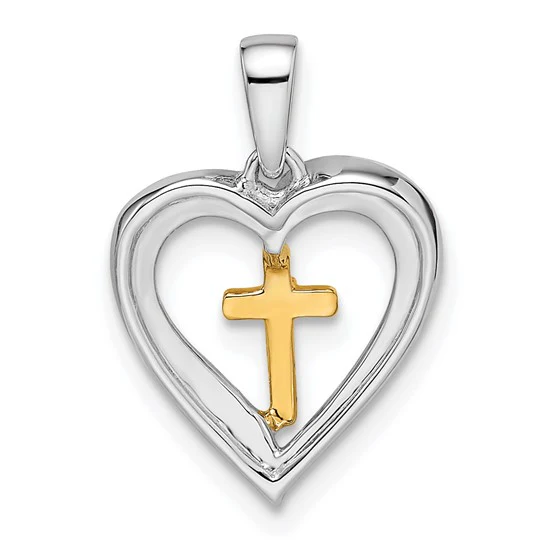 Colgante de Corazón con Cruz en Oro 14k Bicolor con Diamantes - Image 3