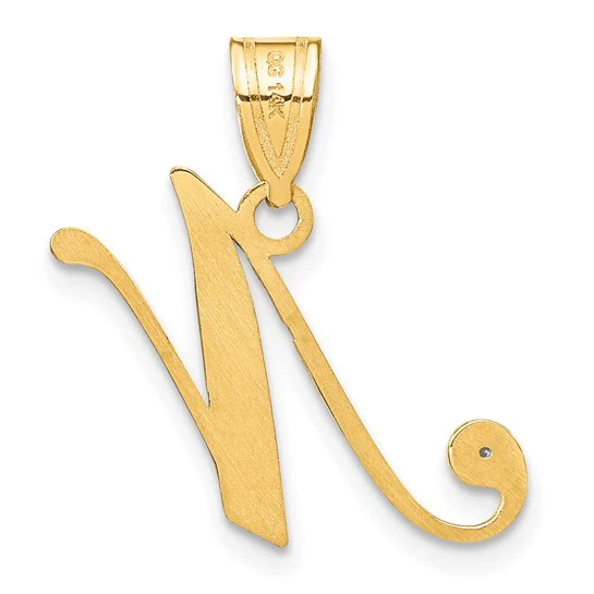 Dije con Letra "N" Estilo Escritura en Oro Amarillo de 14K con Diamante - Image 3