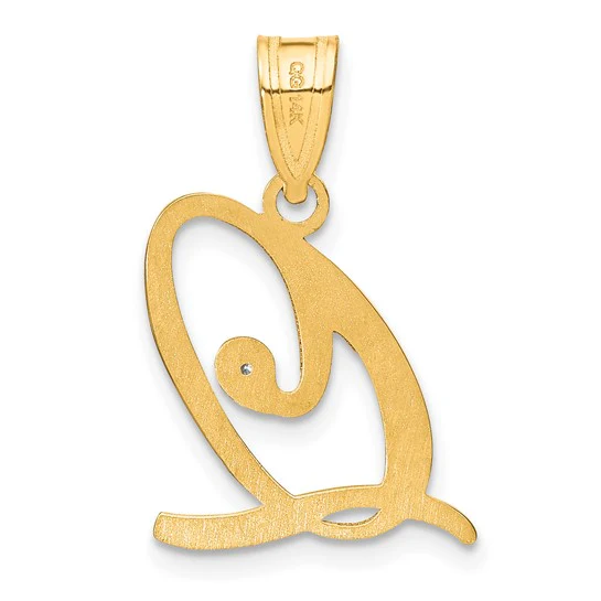 Colgante Inicial "Q" en Estilo Script en Oro Amarillo de 14k con Diamante - Image 3