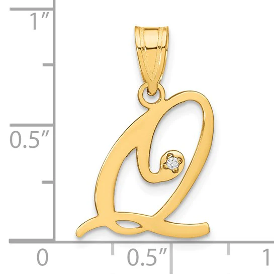 Colgante Inicial "Q" en Estilo Script en Oro Amarillo de 14k con Diamante - Image 4