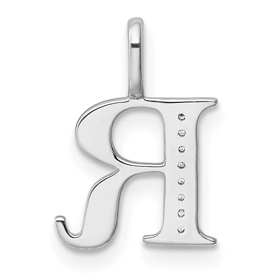 Colgante Inicial "R" en Oro Blanco de 14k con Diamantes - Image 3