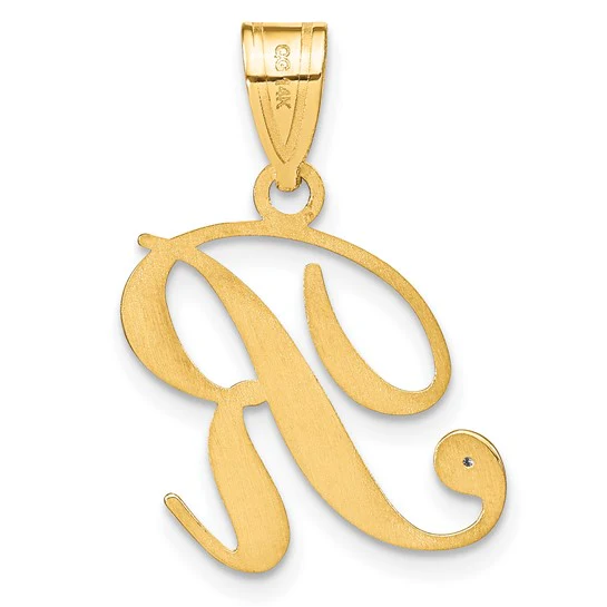 Colgante Inicial Letra R con Diamante en Oro Amarillo de 14k (Estilo Script) - Image 3