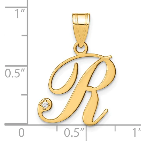 Colgante Inicial Letra R con Diamante en Oro Amarillo de 14k (Estilo Script) - Image 4