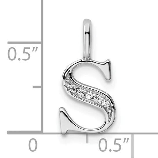 Colgante de Oro Blanco de 14k con Diamante e Inicial "S" - Image 4