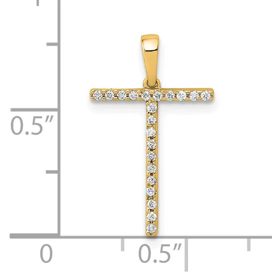 Colgante de Inicial "T" en Oro Amarillo de 14k con Diamante - Image 4