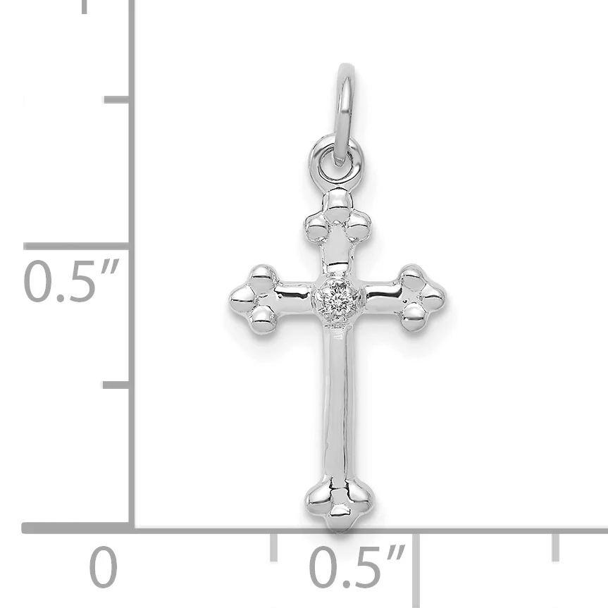 Colgante de Cruz de Diamante con Brotes en Oro Blanco 14K - Image 3