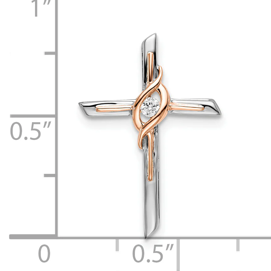 Deslizador de Cadena con Cruz de Diamante en Oro Blanco y Rosa 14K - Image 3