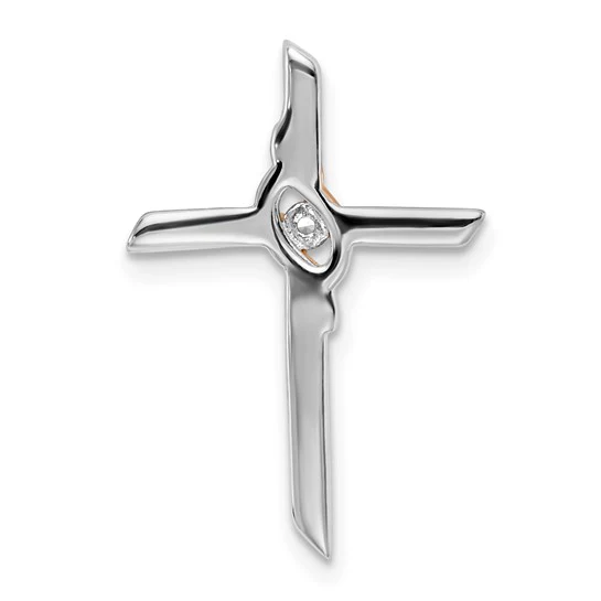 Deslizador de Cadena con Cruz de Diamante en Oro Blanco y Rosa 14K - Image 4
