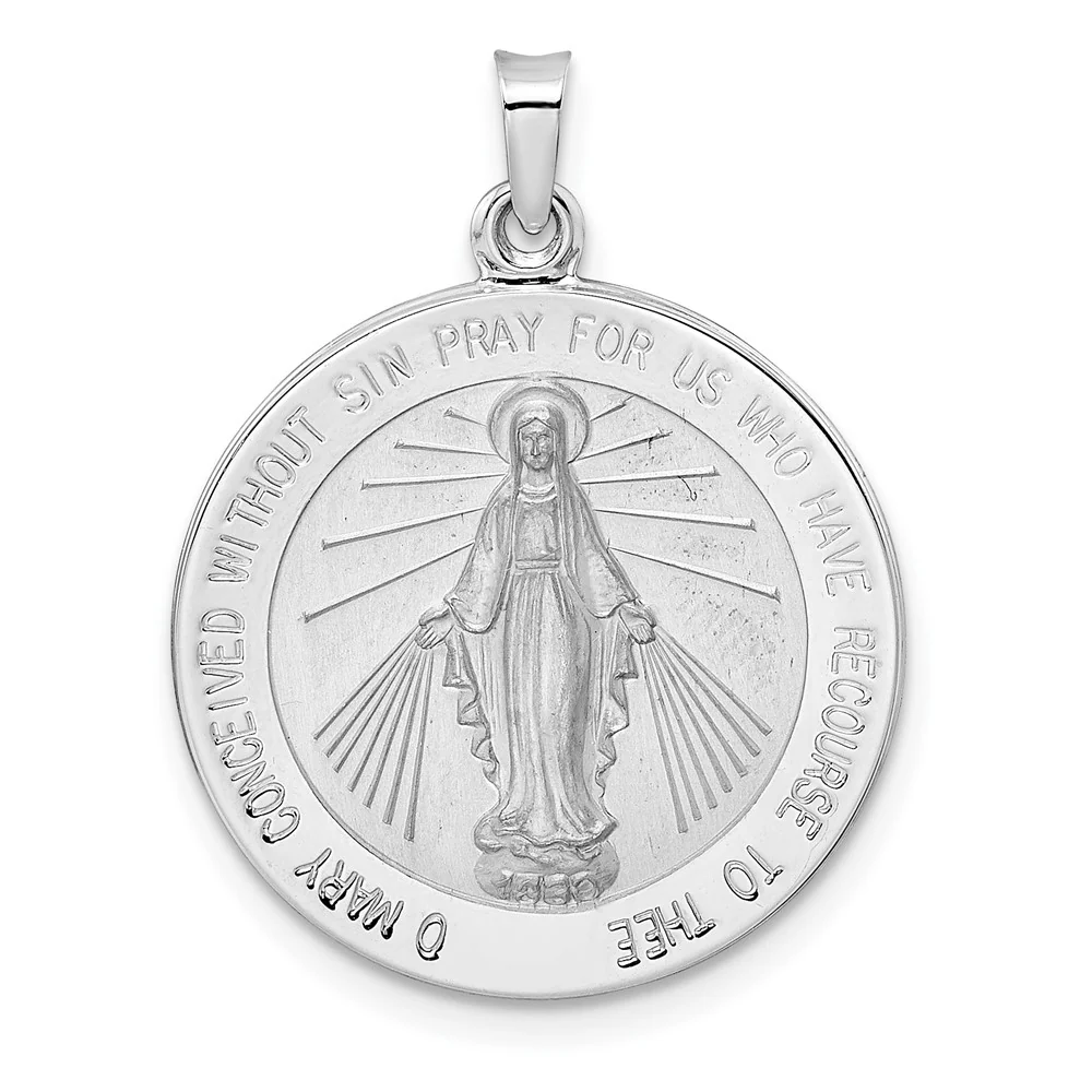 Medalla Milagrosa Sólida de Oro Blanco de 14k Pulida