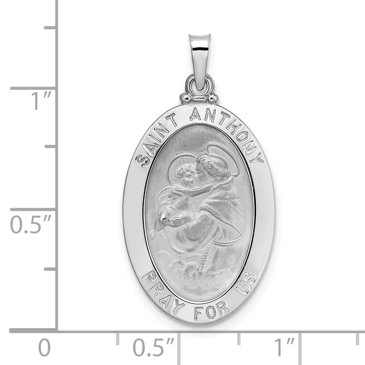 Medalla Ovalada de San Antonio de Oro Blanco de 14k Pulida y Sólida - Image 3