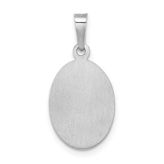 Medalla Ovalada de San Judas Tadeo de Oro Blanco de 14k Pulida y Satinada (Hueca) - Image 4