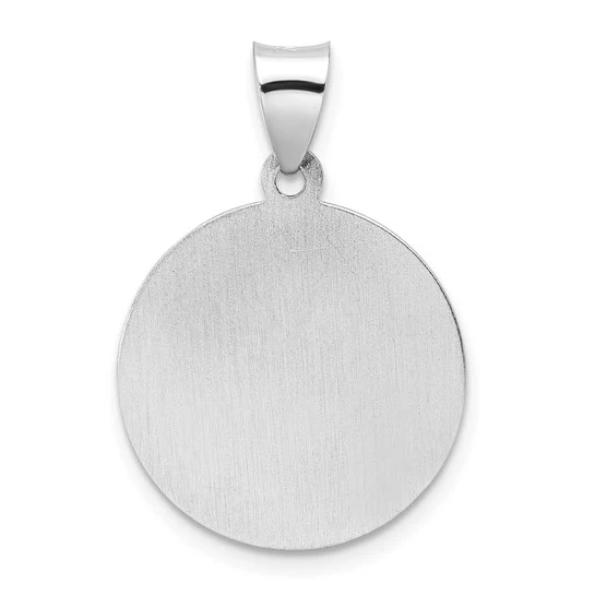 Medalla de San Nicolás de Oro Blanco de 14k Pulida y Satinada (Hueca) - Image 4