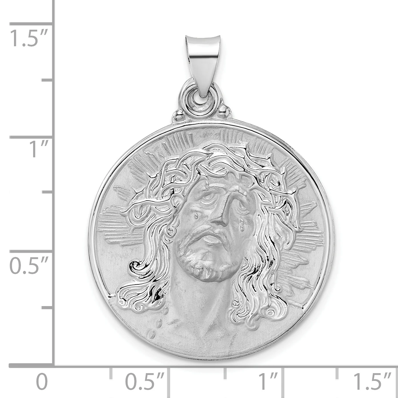 Colgante Disco con Rostro de Jesús Hueco en Oro Blanco de 14k Pulido y Satinado - Image 3