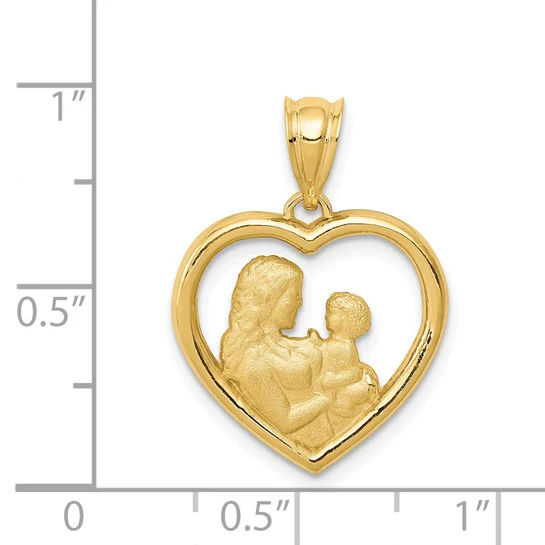 Dije Corazón Mamá/Bebé en Oro Amarillo de 14k Pulido y Satinado - Image 4
