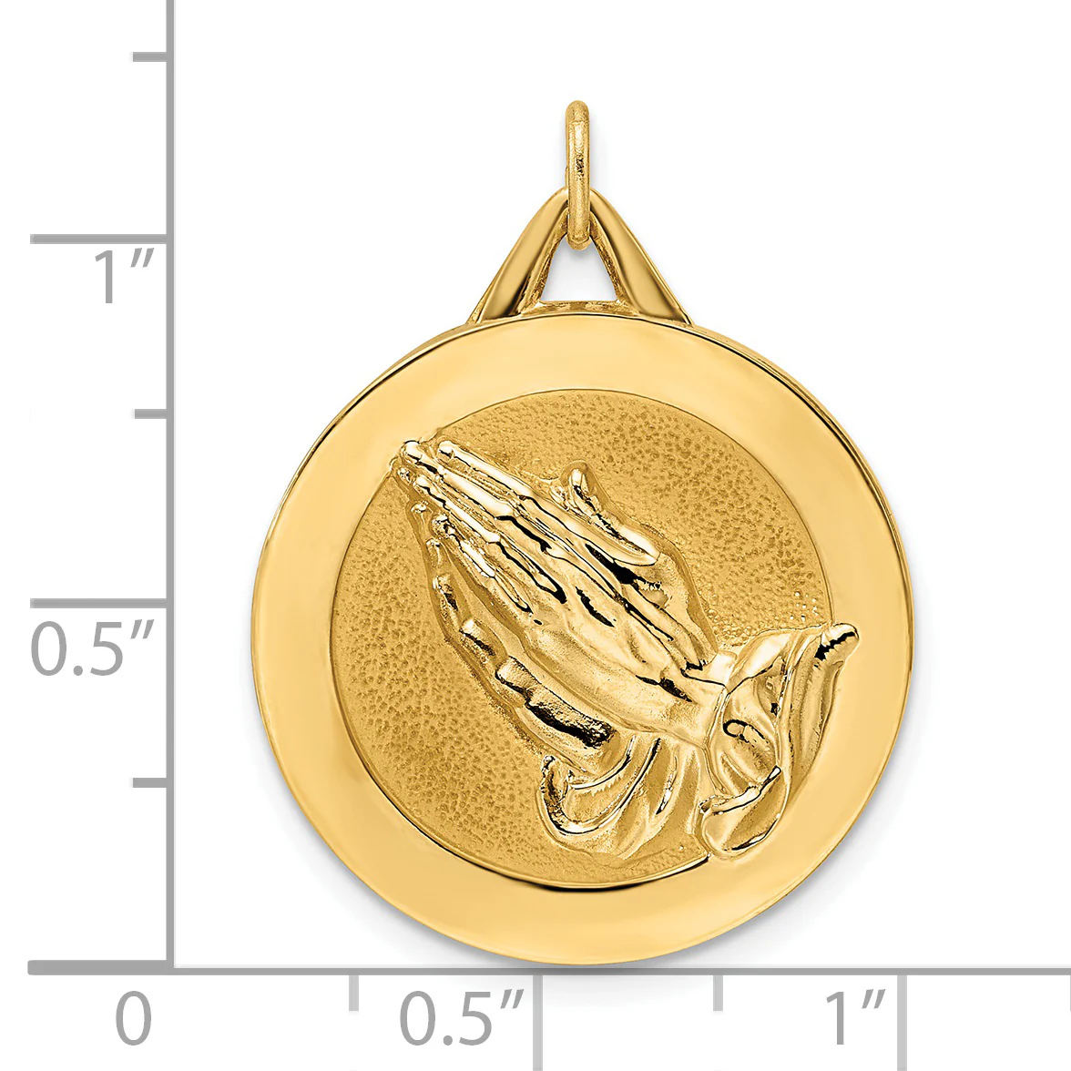 Dije Disco de Manos en Oración en Oro Amarillo de 14k Pulido y Satinado - Image 3