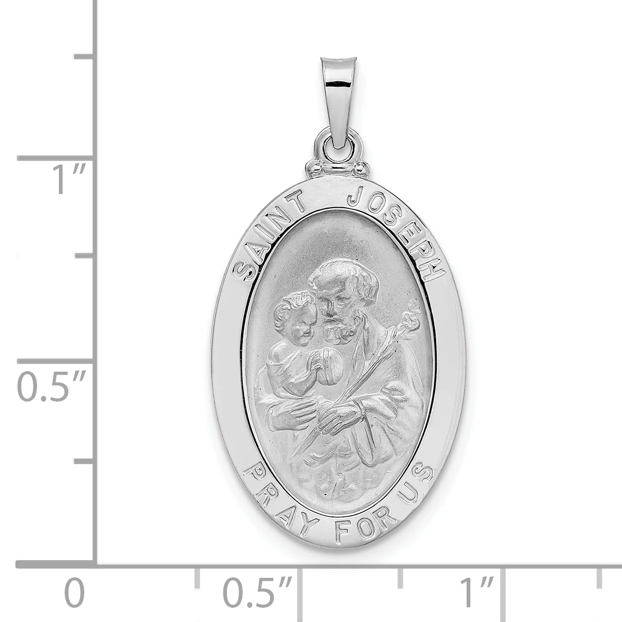 Medalla Ovalada de San José en Oro Blanco de 14k Pulido y Sólido - Image 3