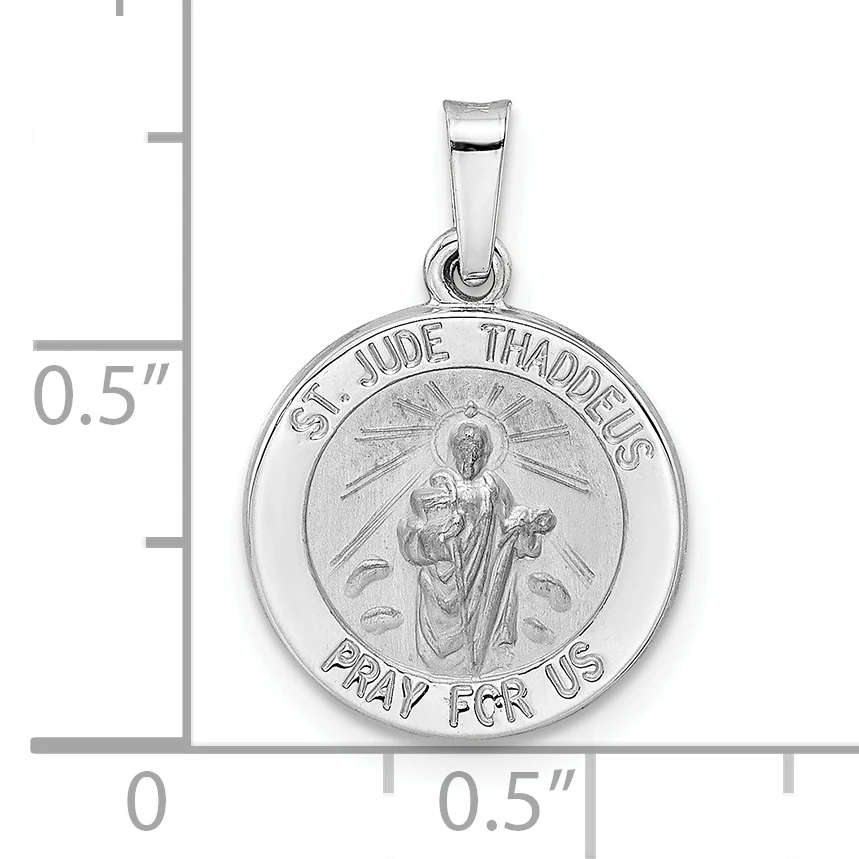 Medalla de San Judas Tadeo en Oro Blanco de 14k Pulido y Satinado (Hueca) - Image 3